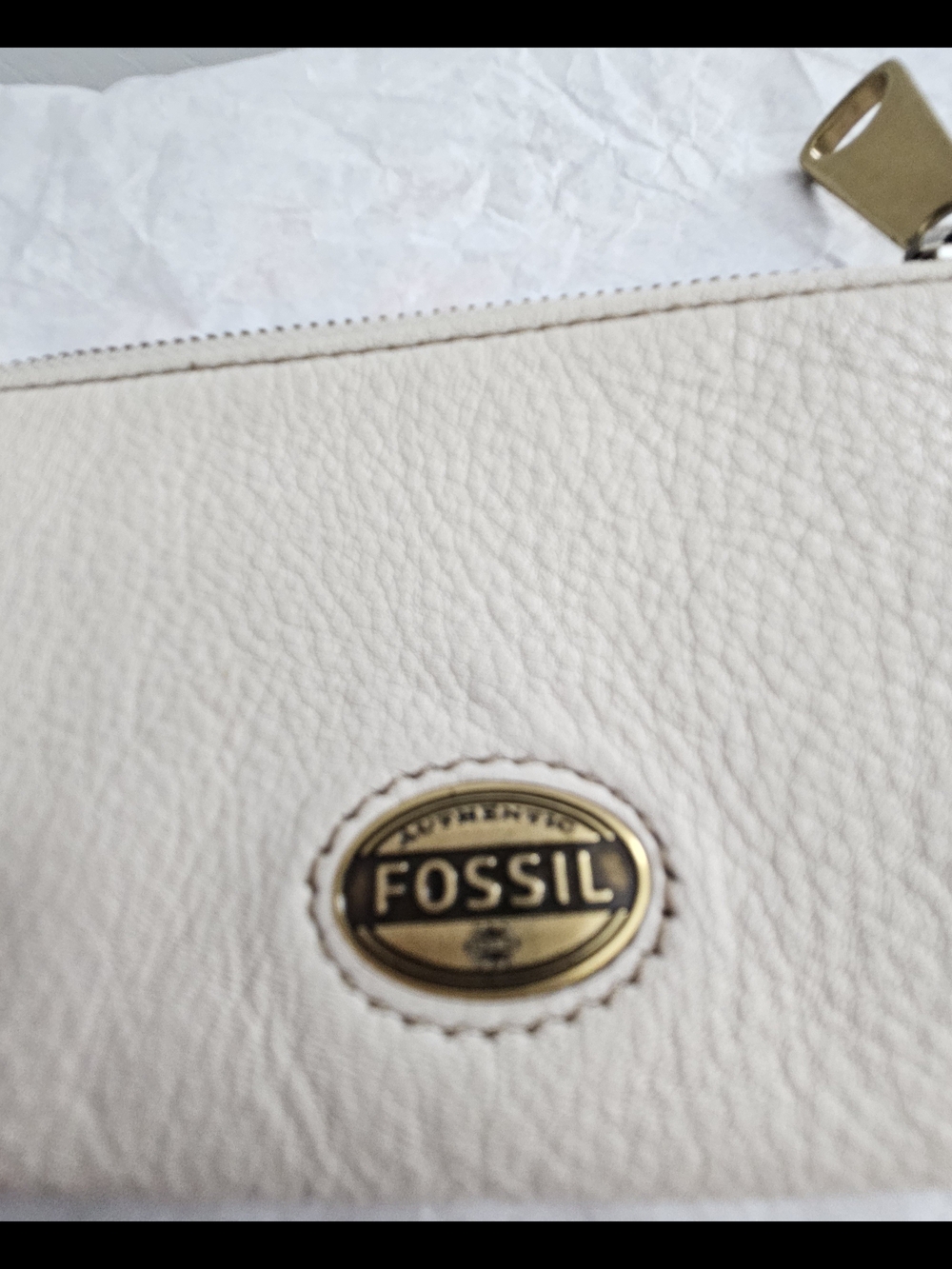 Fossil Pebbled Leather Mini Wallet Coin Purse Gold Tone Hardware